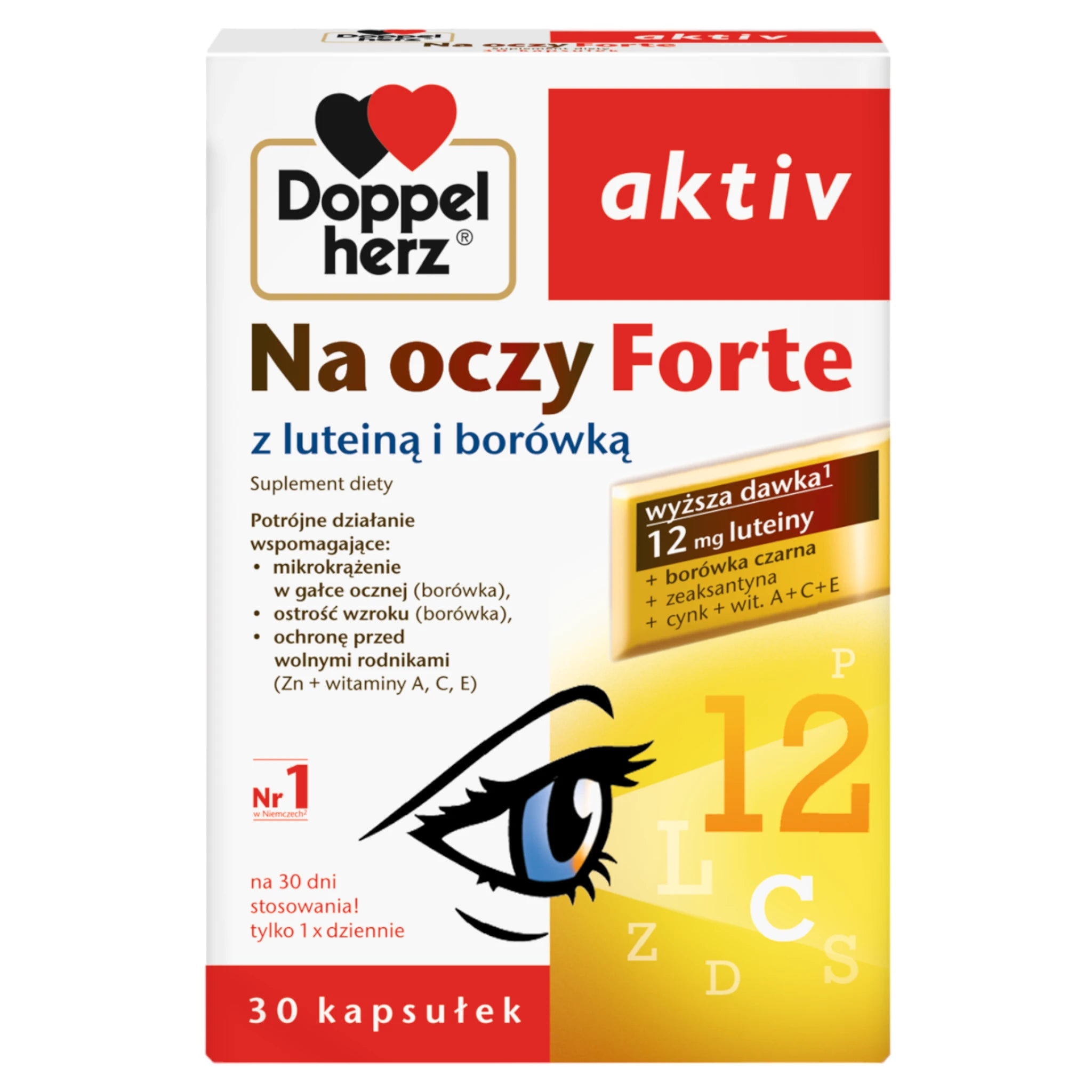 Doppelherz Aktiv Na Oczy Forte eye support supplement with lutein and bilberry 30 capsules