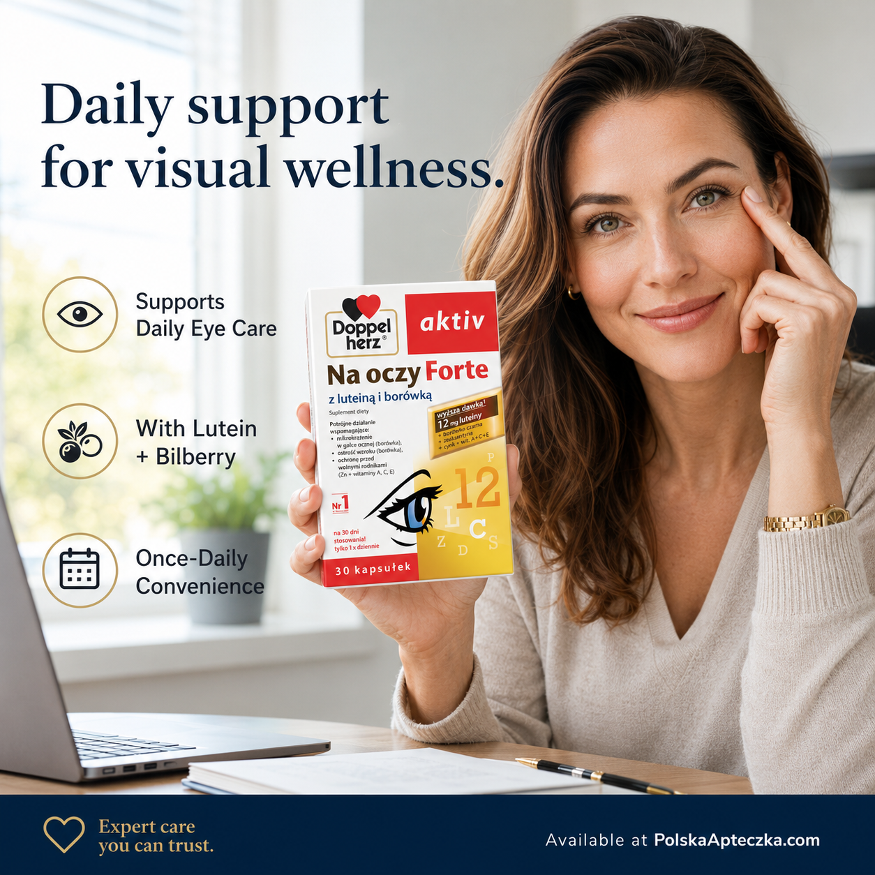 Doppelherz Aktiv Na Oczy Forte eye support supplement with lutein and bilberry 30 capsules lifestyle
