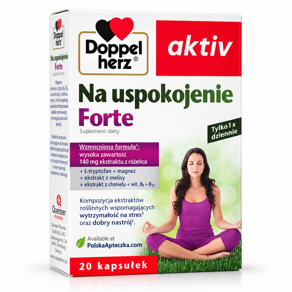 Doppelherz aktiv Calm Forte 20 capsules stress support supplement with Rhodiola L-tryptophan lemon balm hops magnesium B6 and B12
