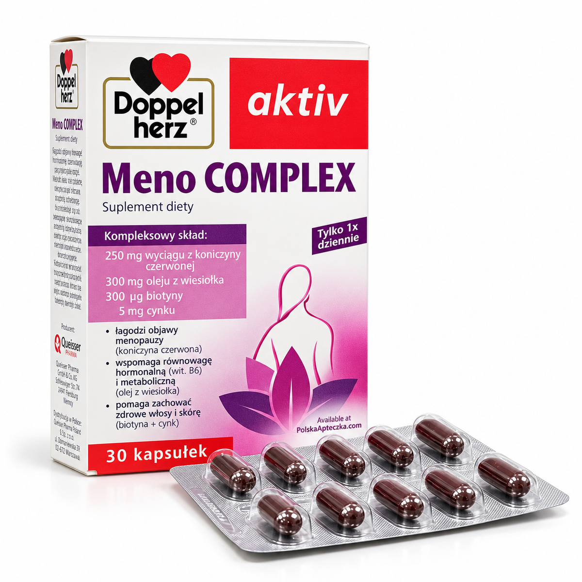 Doppelherz aktiv Meno Complex menopause support supplement with red clover and evening primrose oil, 30 capsules