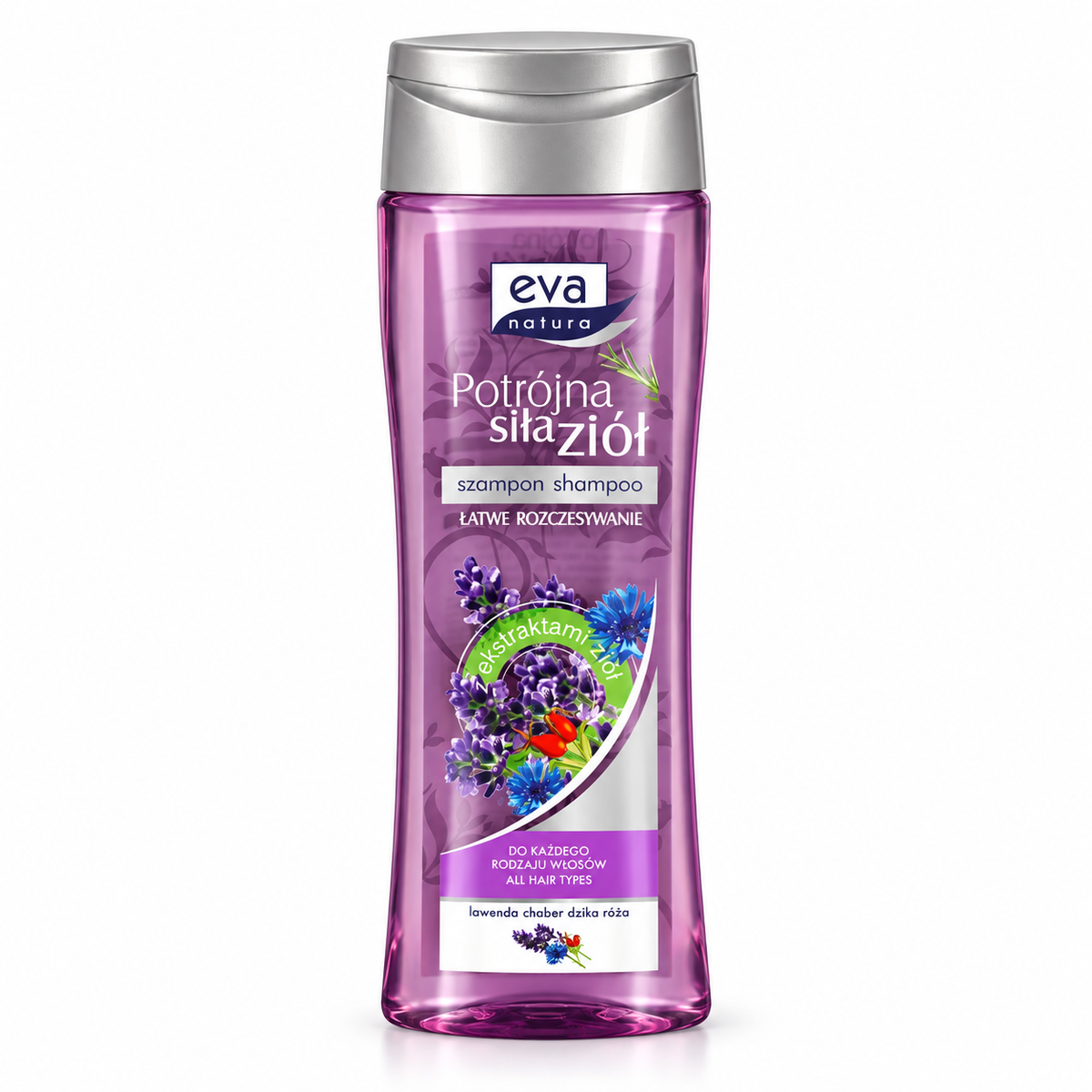 Eva Natura Triple Power of Herbs Shampoo Lavender, Cornflower & Wild Rose 400 ml – All Hair Types
