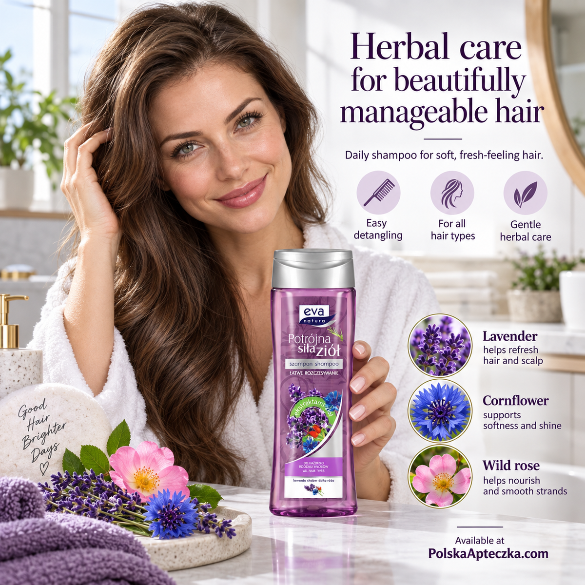 Eva Natura Triple Power of Herbs Shampoo Lavender, Cornflower & Wild Rose 400 ml – All Hair Types Lifestyle