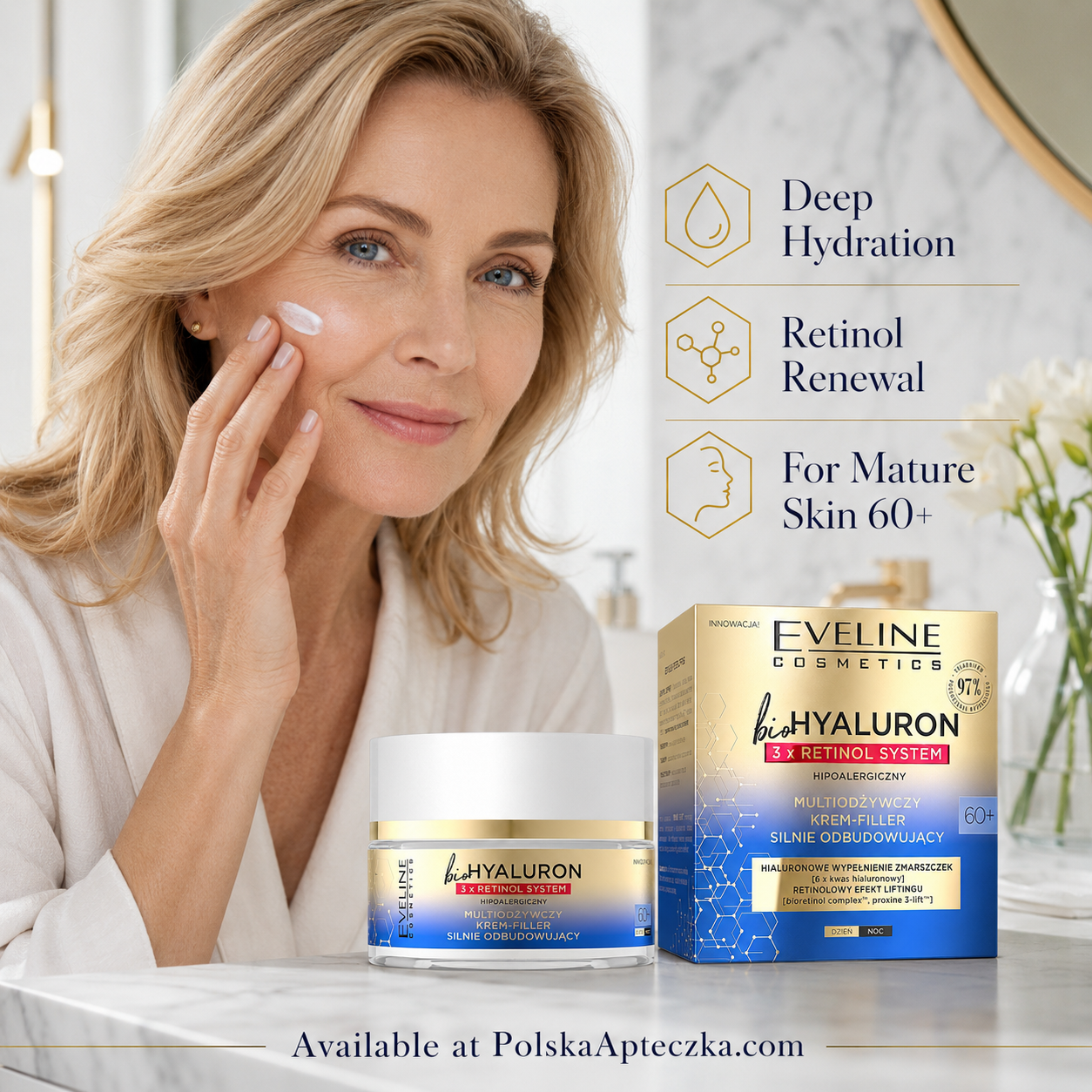 Eveline Bio Hyaluron 3x Retinol System 60+ anti wrinkle rebuilding face cream day and night 50 ml Lifestyle