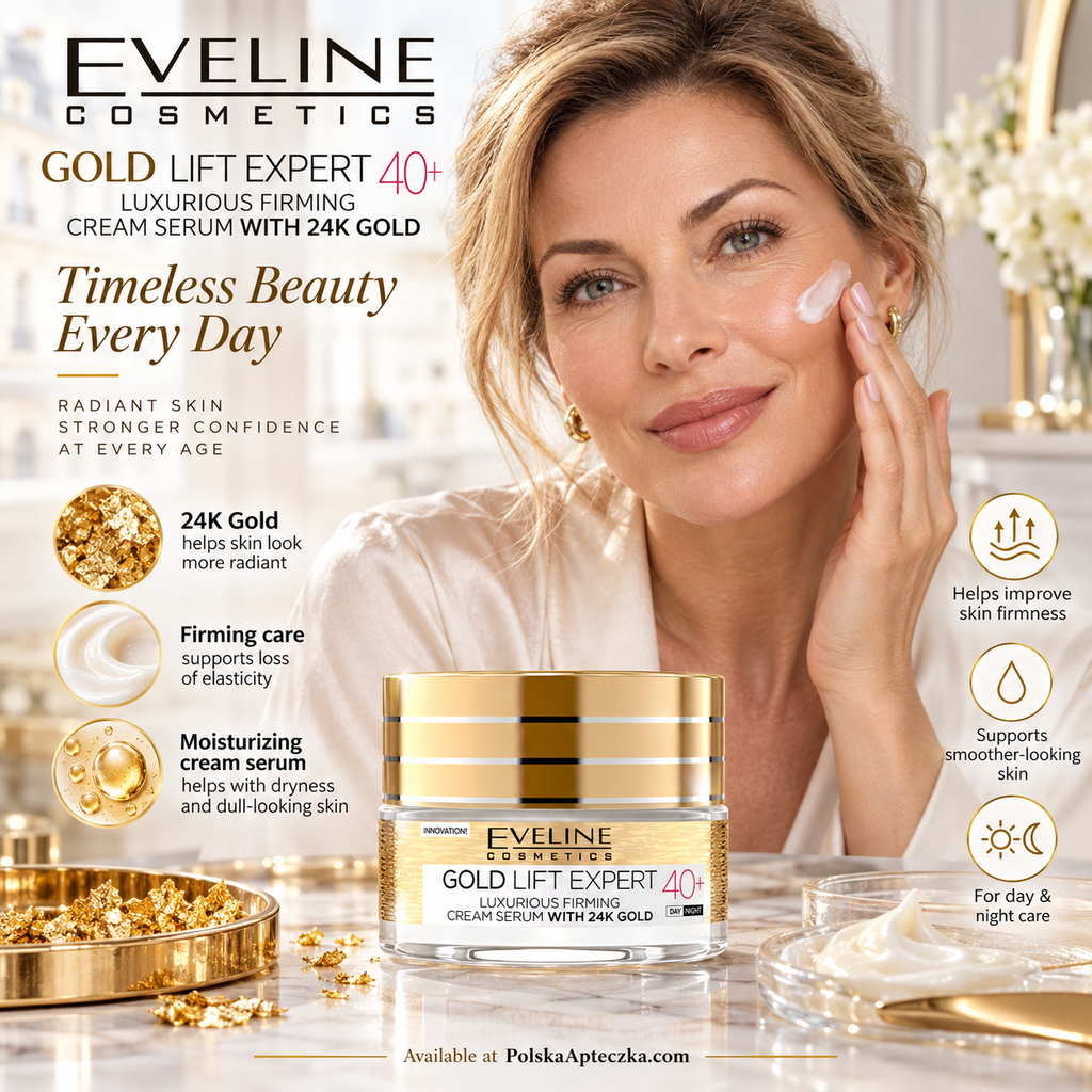 Eveline Gold Lift Expert 40+ Firming Cream-Serum with 24K Gold 50ml infographic