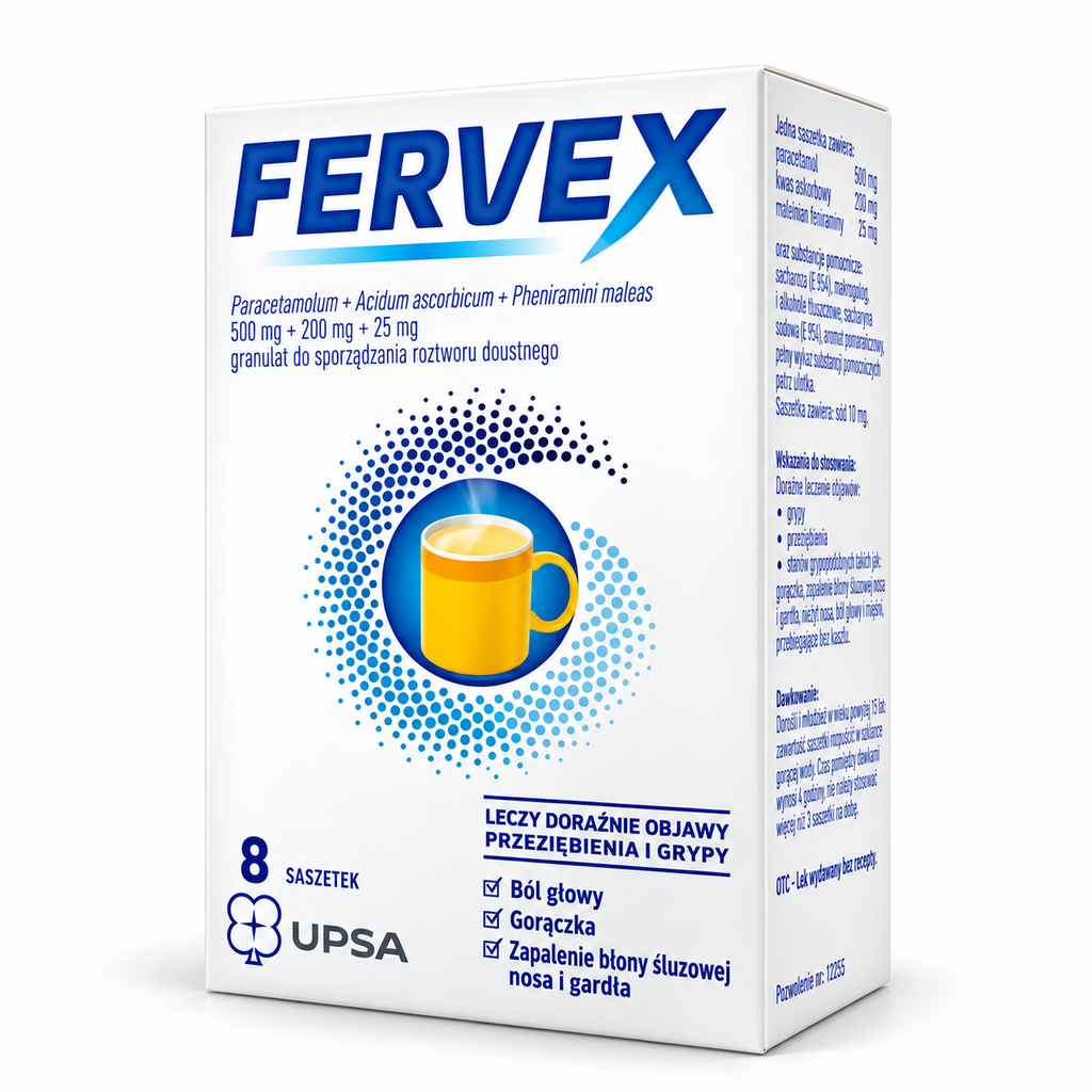 Fervex Lemon Cold & Flu Hot Drink 8 Sachets – Paracetamol + Vitamin C