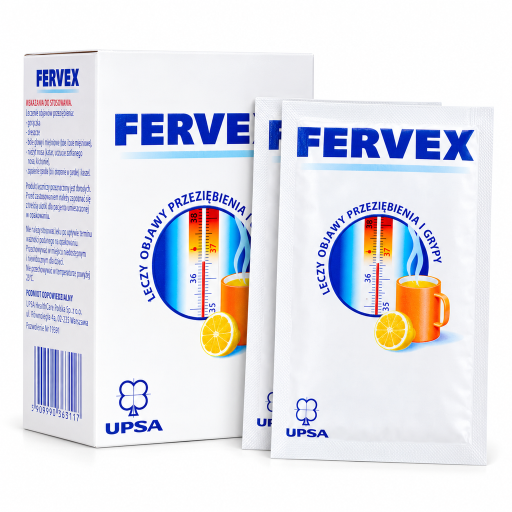 Fervex Lemon Cold & Flu Hot Drink 8 Sachets – Paracetamol + Vitamin C Sachetes