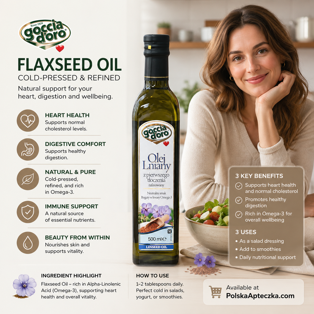 Flaxseed Oil Rich in Omega-3 500ml Goccia d’Oro Infographic