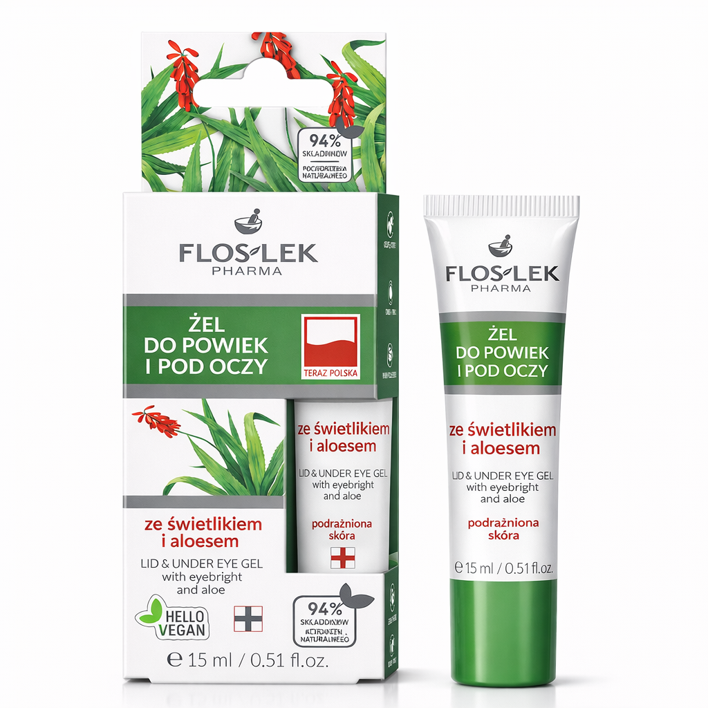 Floslek Eyebright Aloe Eye Gel for Puffiness Dark Circles Sensitive Eyes Cooling Under Eye Treatment 15ml