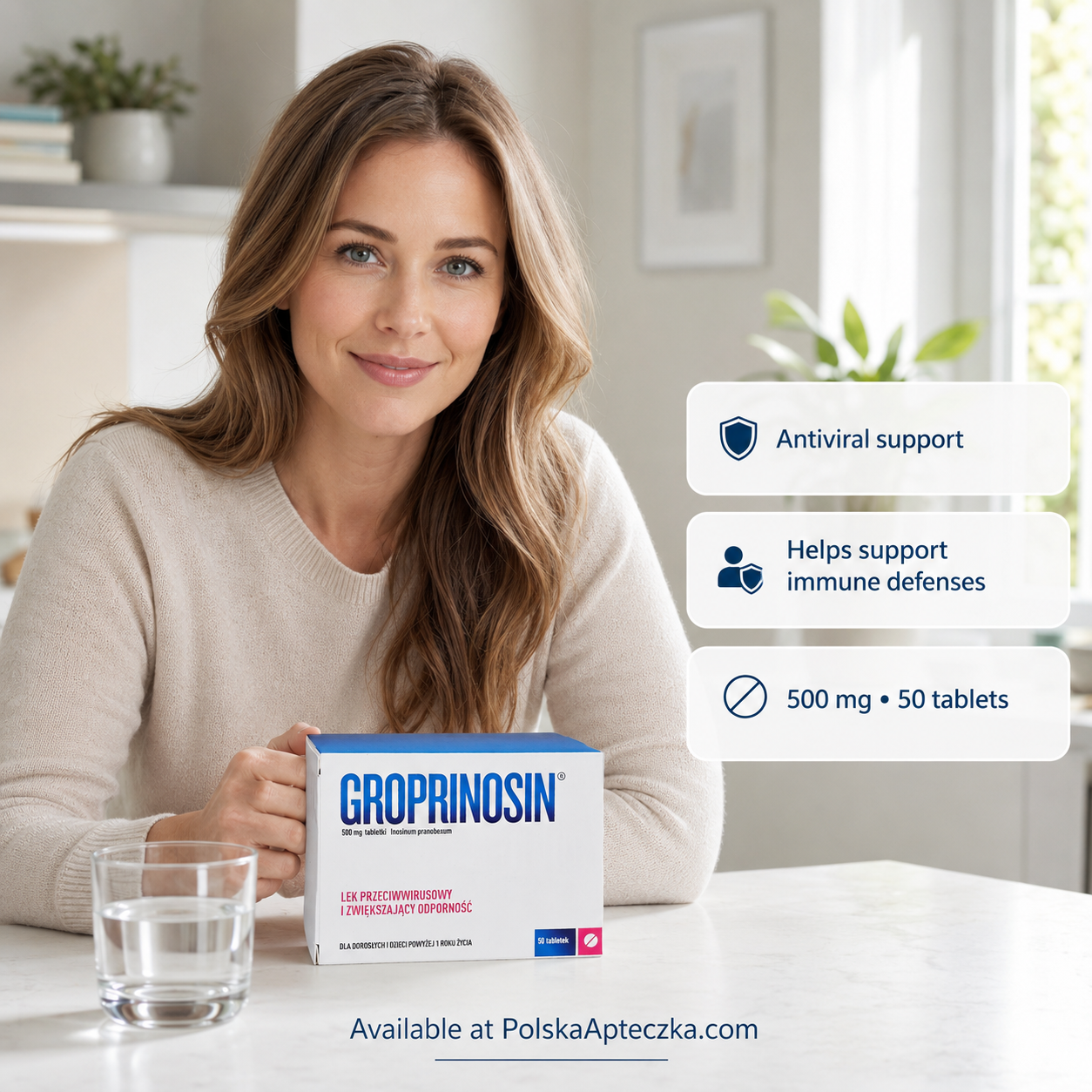Groprinosin 500mg Antiviral Immune Support 50 Tablets Polska Apteczka