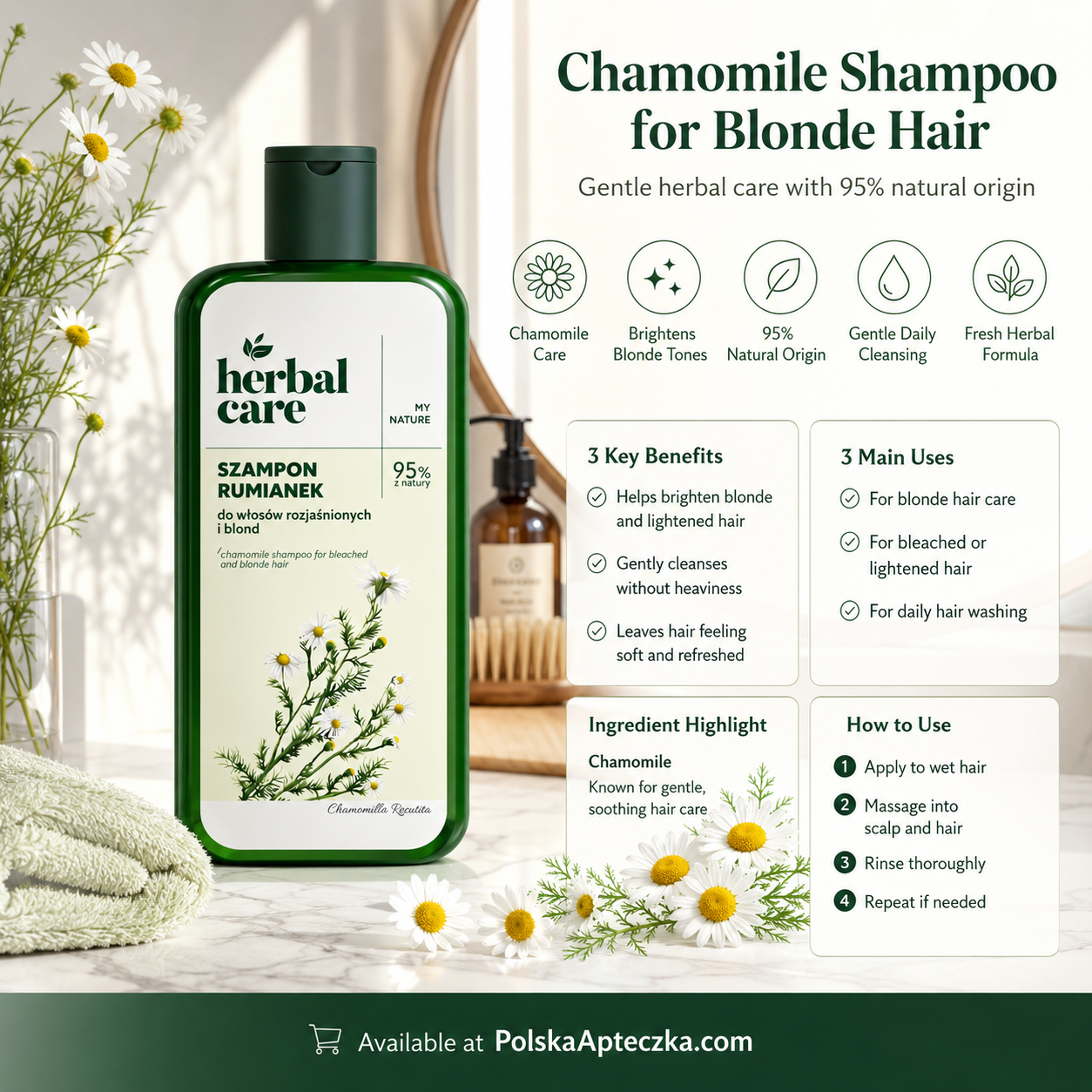 Herbal Care Chamomile Shampoo Blonde Bleached Hair 330ml Infographic
