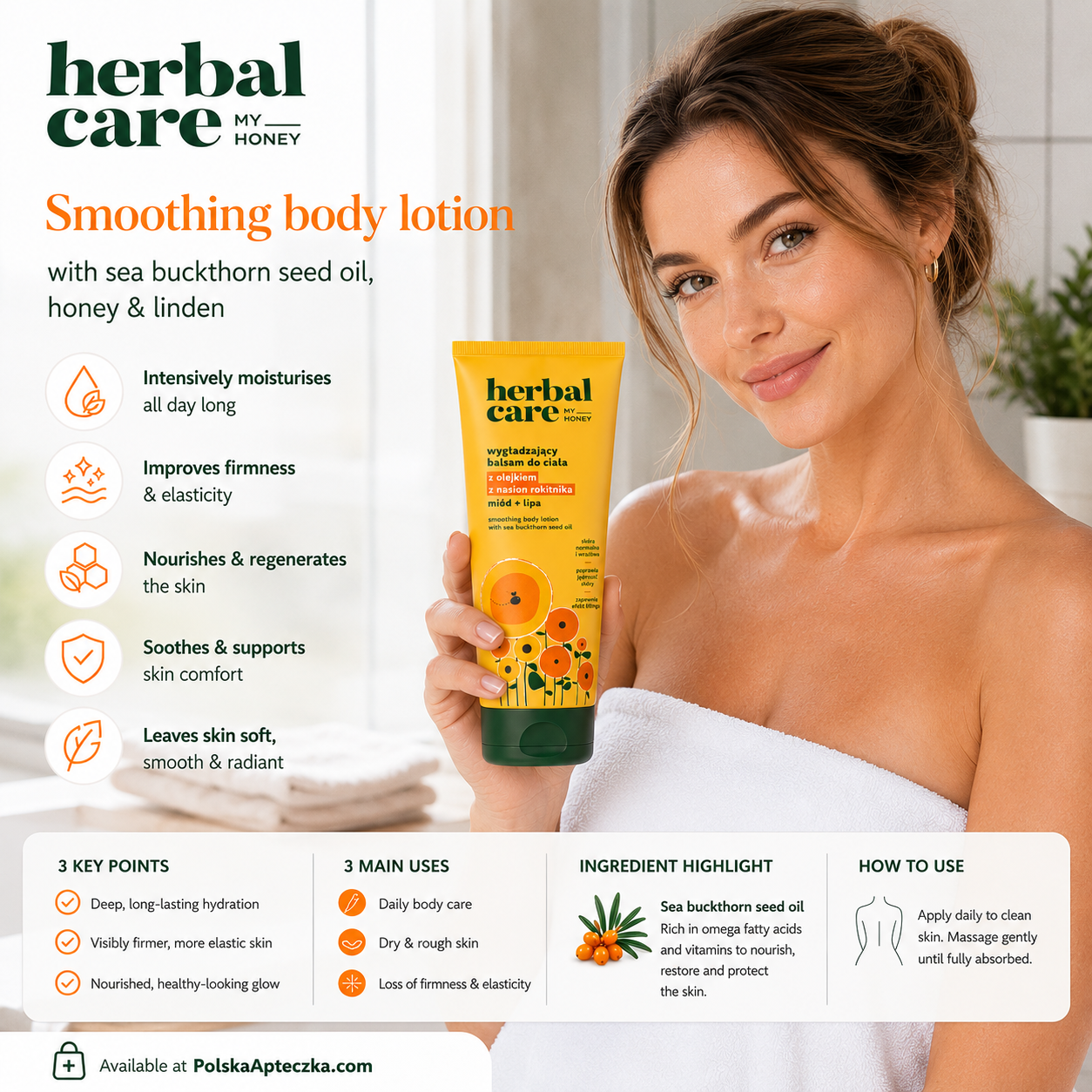 Herbal Care My Honey Smoothing Body Lotion Sea Buckthorn infographic