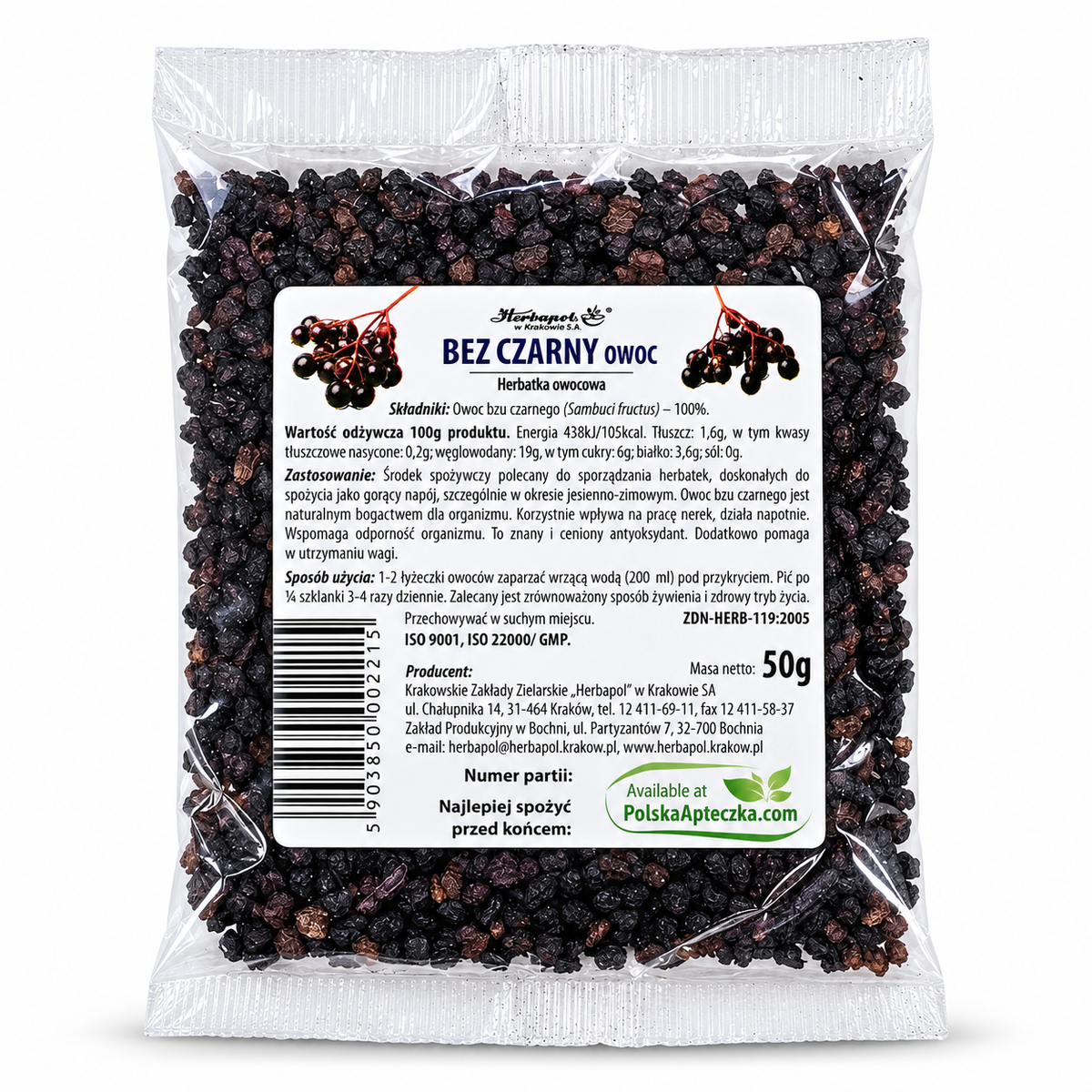 Herbapol Black Elderberry Fruit Tea 50 g with 100 percent dried Sambucus nigra elderberry fruit