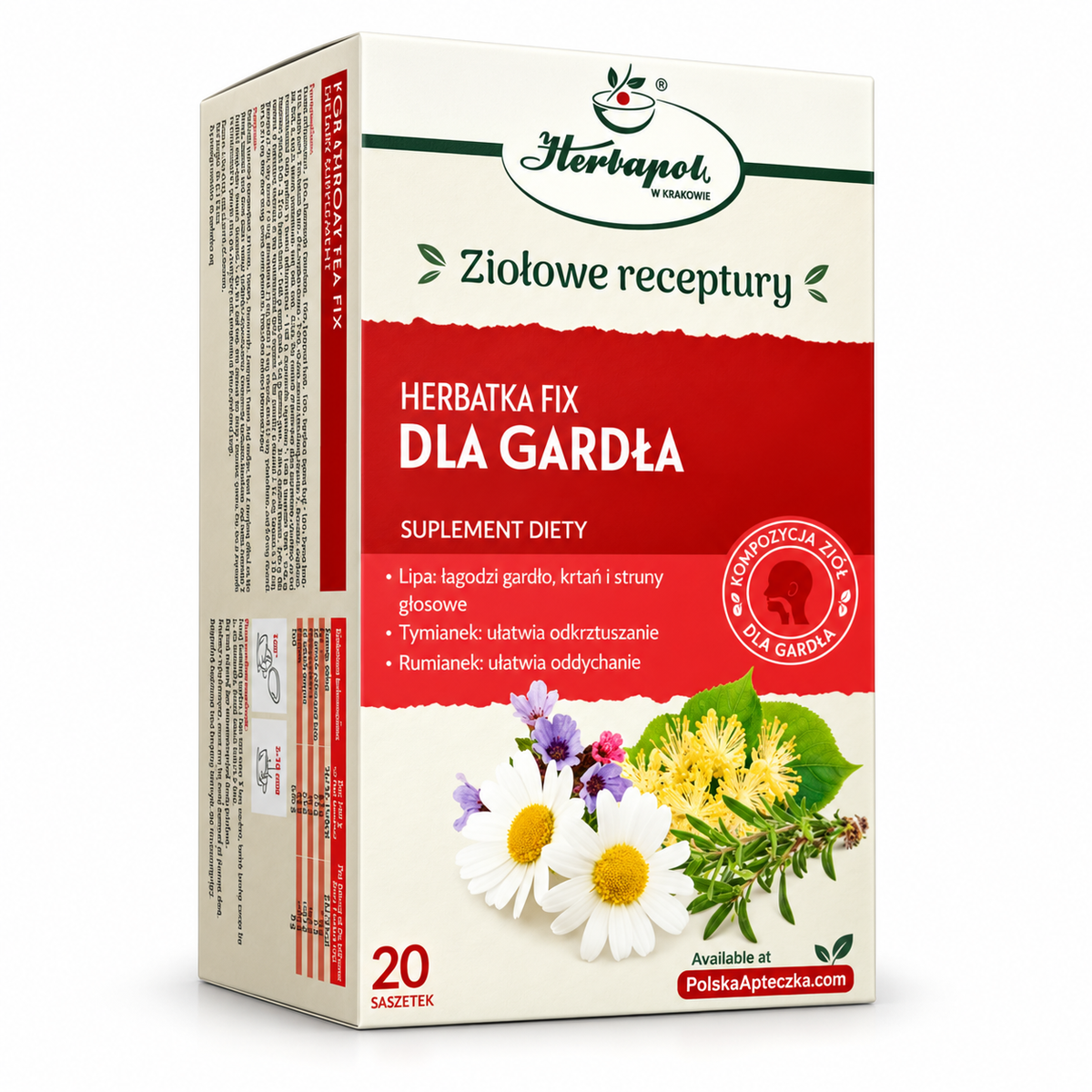 Herbapol For Throat Herbal Tea Fix with linden, chamomile, thyme and mullein, box of 20 tea bags