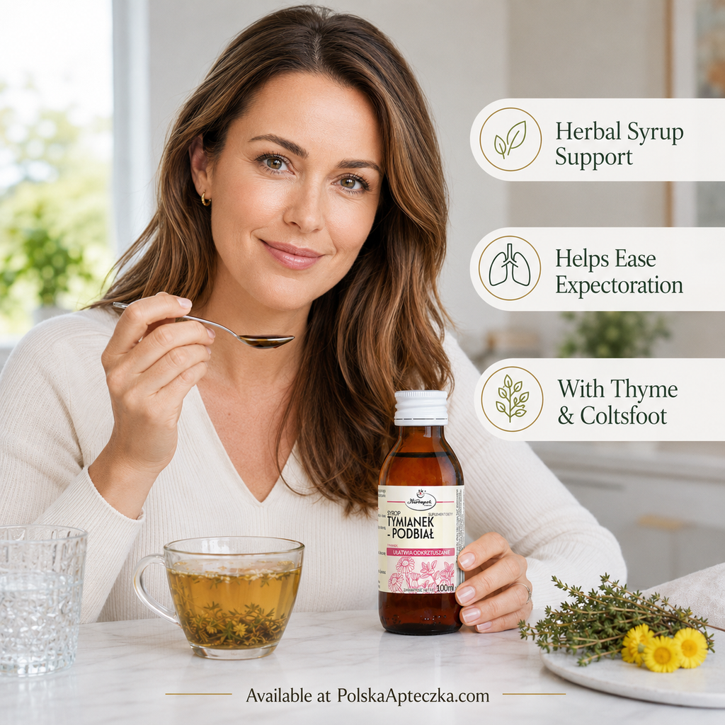 Herbapol Tymianek Podbiał herbal syrup 100ml for throat and respiratory support lifestyle