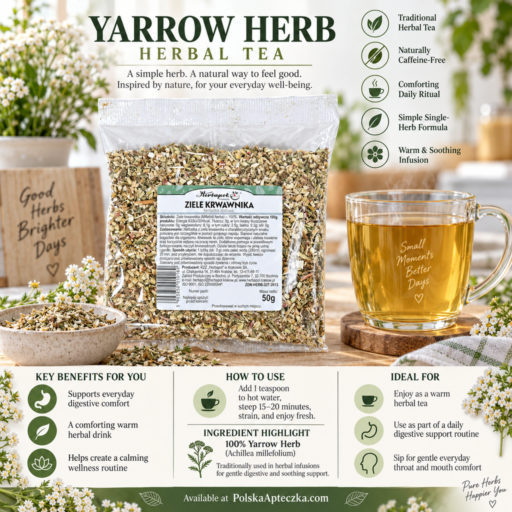 Herbapol Ziele Krwawnika 50 g 100% Achillea millefolium na trawienie pracę nerek krążenie nóg i komfort gardła