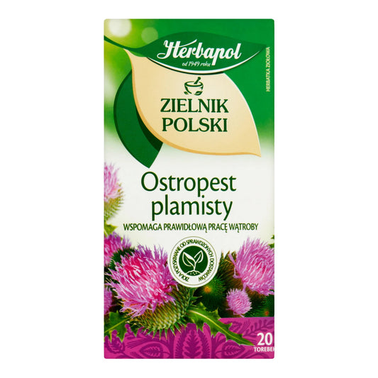 Herbapol Zielnik Polski Ostropest Plamisty – front view of milk thistle liver support tea box