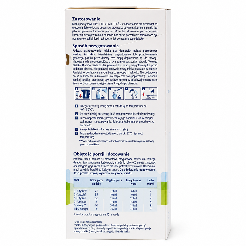HiPP 1 BIO COMBIOTIK Organic Infant Formula Stage 1 from Birth 550g Dosing