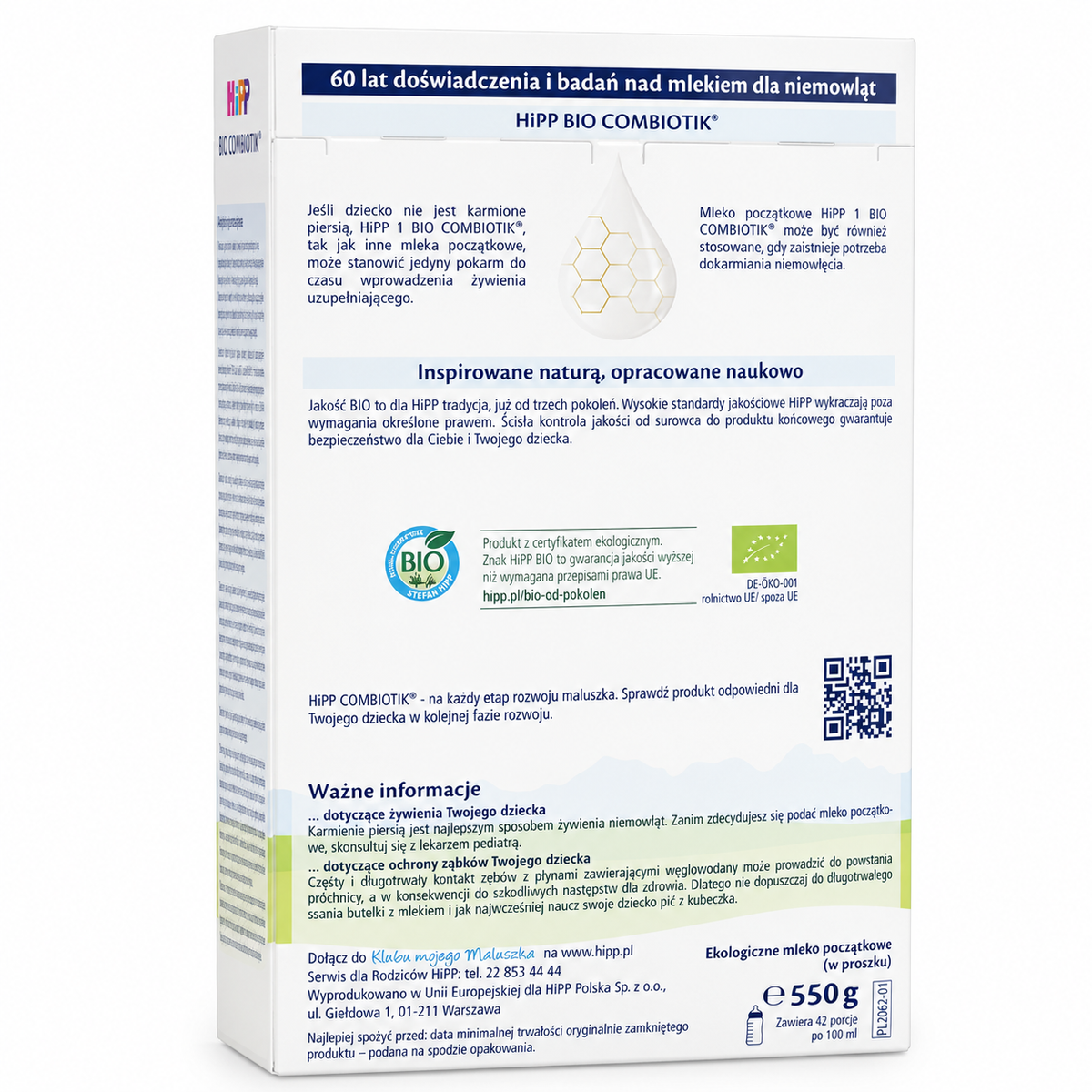 HiPP 1 BIO COMBIOTIK Organic Infant Formula Stage 1 from Birth 550g Information