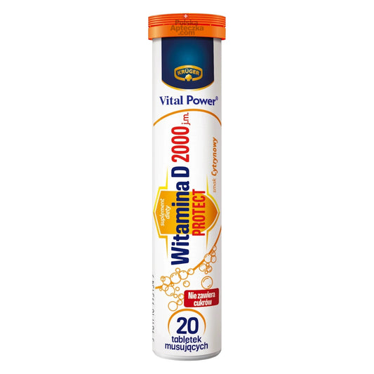 Krüger Vital Power Vitamin D3 2000 IU Effervescent Tablets Lemon Flavor – 20 count tube