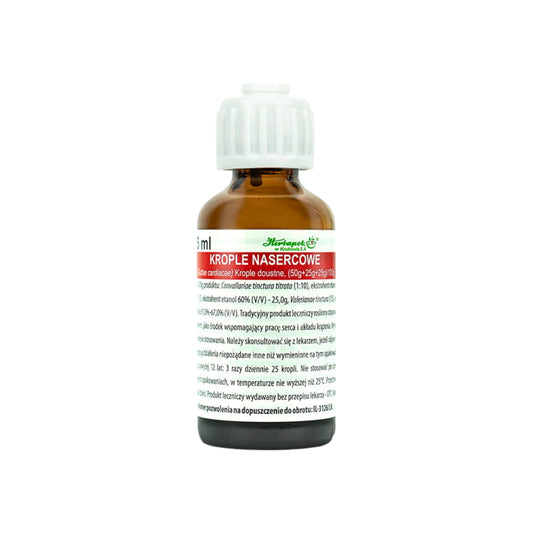 Krople Nasercowe 35ml bottle by Herbapol – traditional heart drops with hawthorn, valerian, and lily of the valley