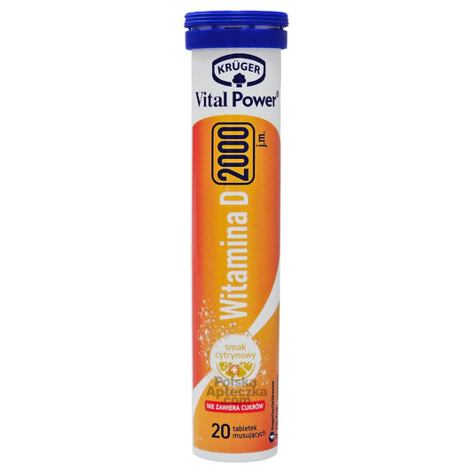 Kruger Vital Power Vitamin D3 2000 IU Effervescent Tablets Lemon Flavor 20 count tube front