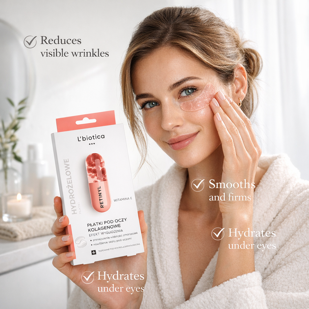 Lbiotica Hydrogel Under Eye Patches Retinyl Vitamin E Collagen 3x2 pcs Lifestyle Polska Apteczka