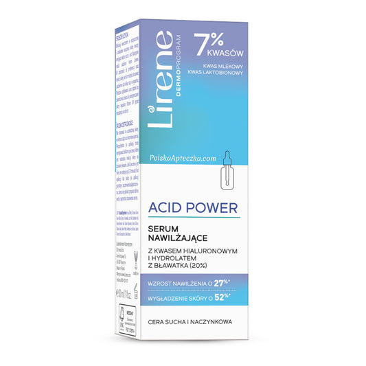 Lirene, Acid Power Serum Nawilżające z kwasem hialuronowym i hydrolatem z bawatka 30ml