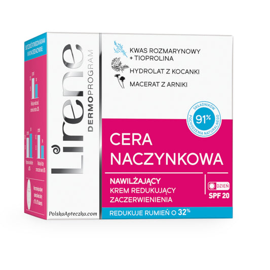 Lirene, Capillary Skin Moisturizing Cream Reducing Redness SPF 20, 50ml