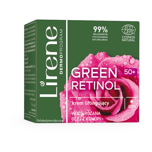 Lirene, Green Retinol 50+ krem do twarzy liftingujący woda różana olej z konopi na dzień 50ml
