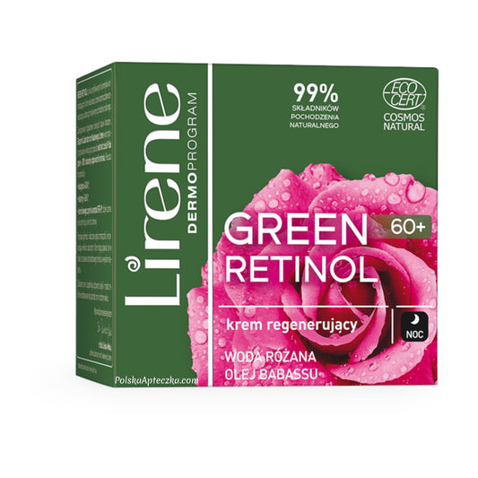 Lirene, Green Retinol 60+ krem do twarzy regenerujący woda różana olej babassu na noc 50ml