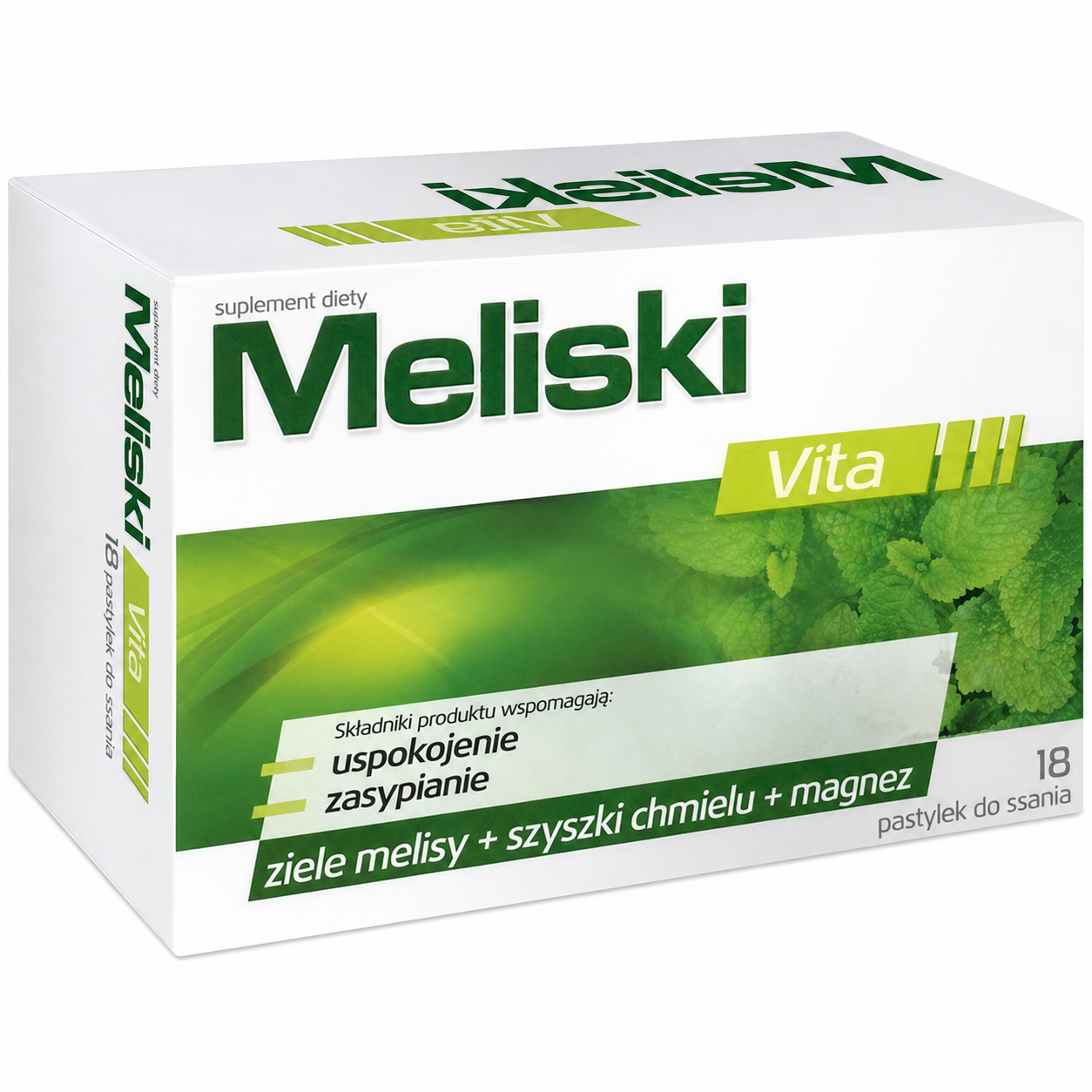 Meliski Vita Lemon Balm Hops Magnesium Lozenges / Melisa Chmiel Magnez – Polish Sleep & Stress Support Supplement, 18 Pastilles
