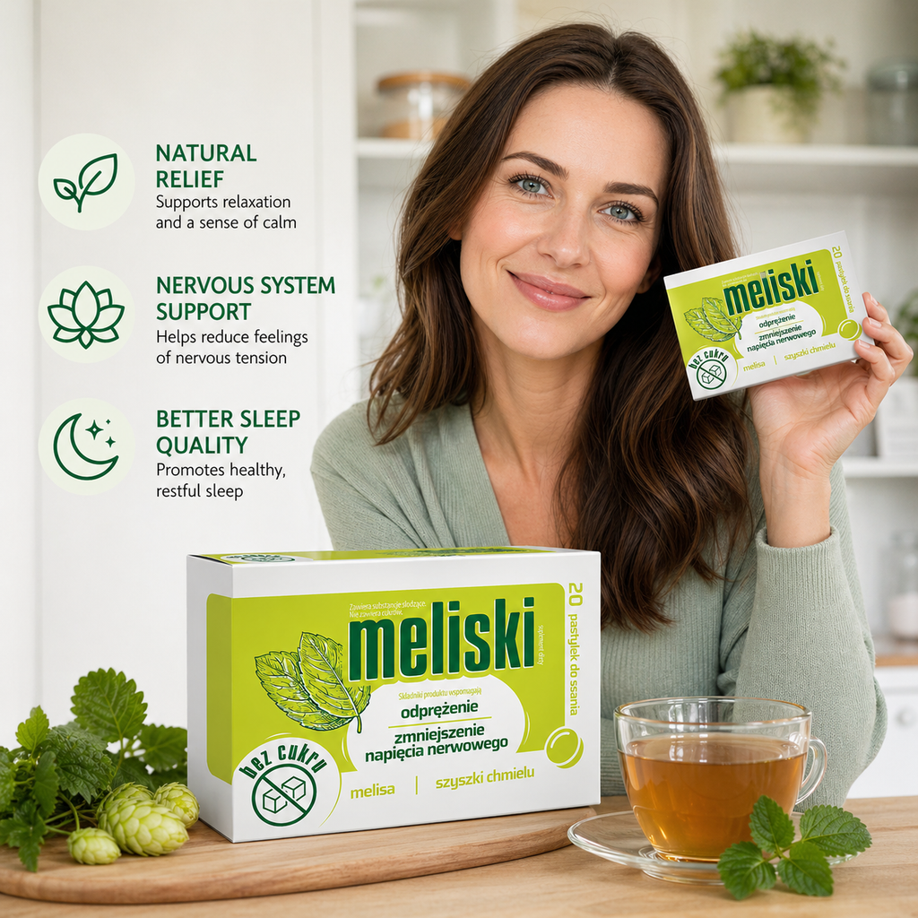 Meliski lemon balm hops lozenges sugar free calming tablets lifestyle