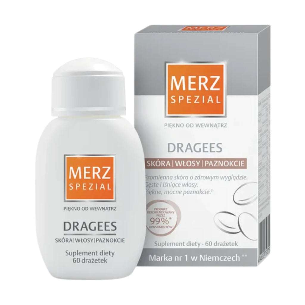 Merz Spezial Dragees supplement for skin hair nails 60 tablets front bottle and box