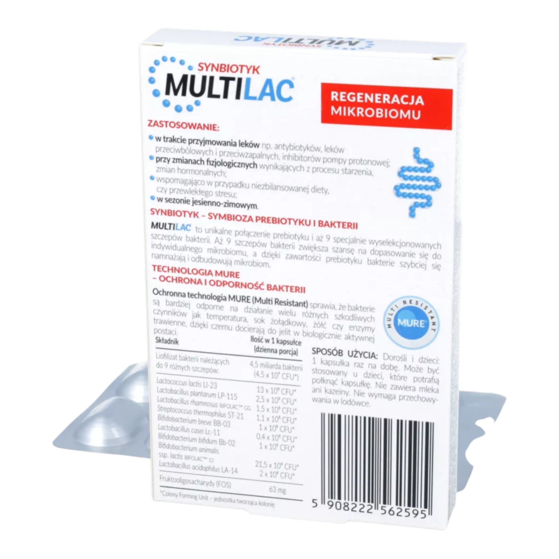 Multilac symbiotic product packaging with text and branding on a white background