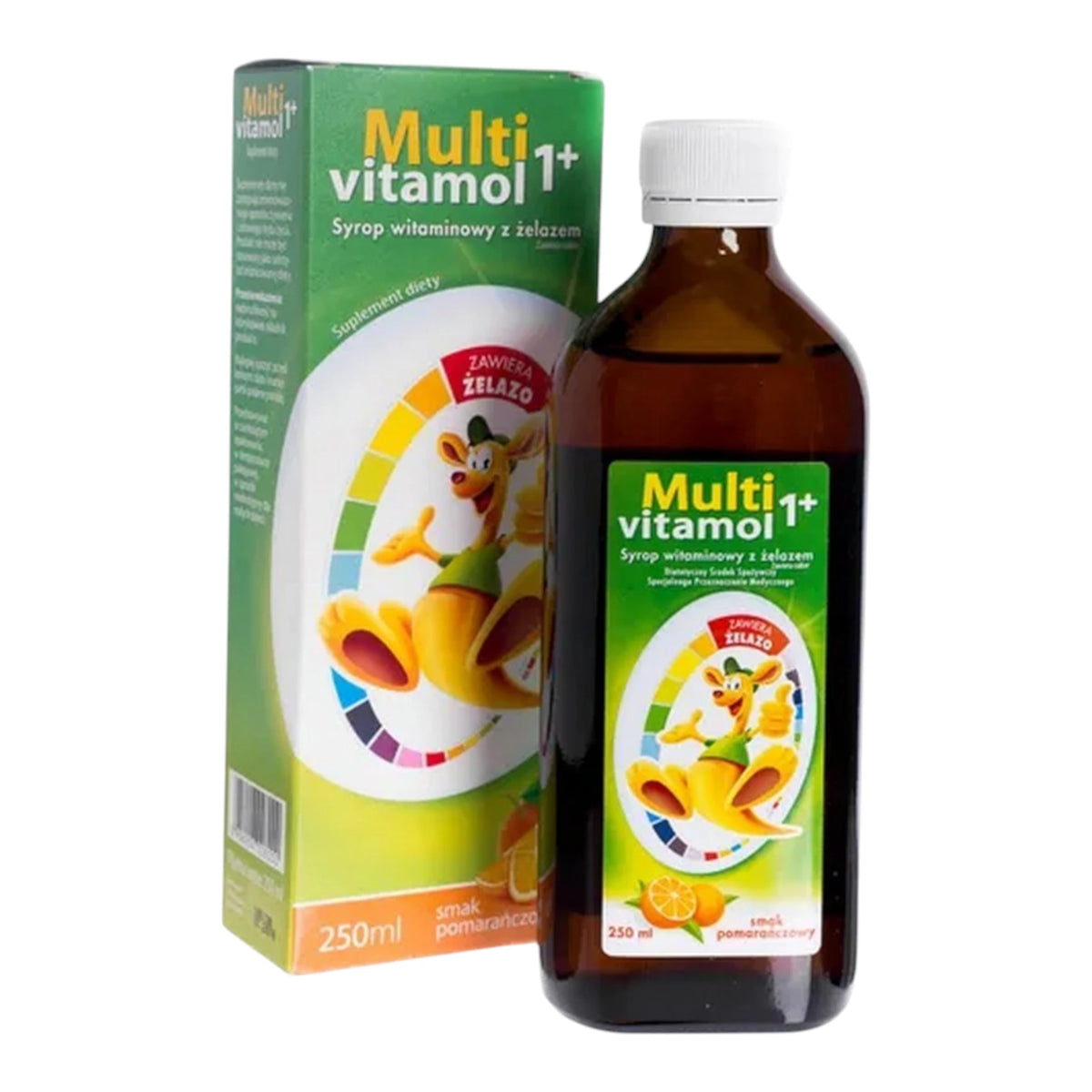 Multivitamol 1+ Kids Multivitamin Syrup with Iron, Orange Flavor 250ml box an bottle