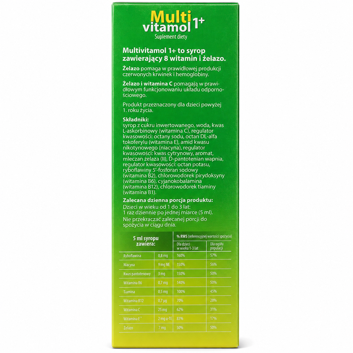 Multivitamol 1+ Kids Multivitamin Syrup with Iron, Orange Flavor 250ml ingredients