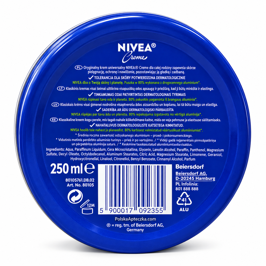 NIVEA Creme 250ml Original Moisturizing Cream 250ml, Beiersdorf, Germany back