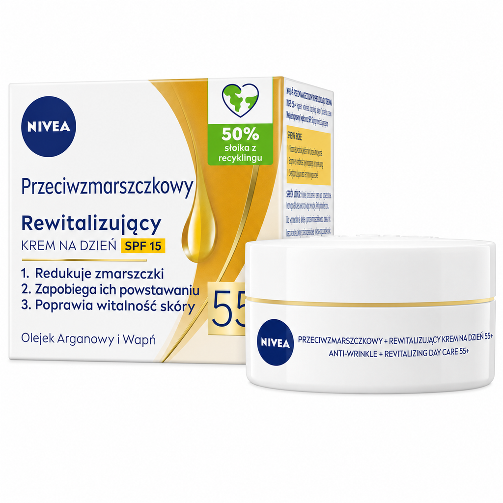 NIVEA anti wrinkle revitalizing day cream 55 plus SPF15 with argan oil and calcium