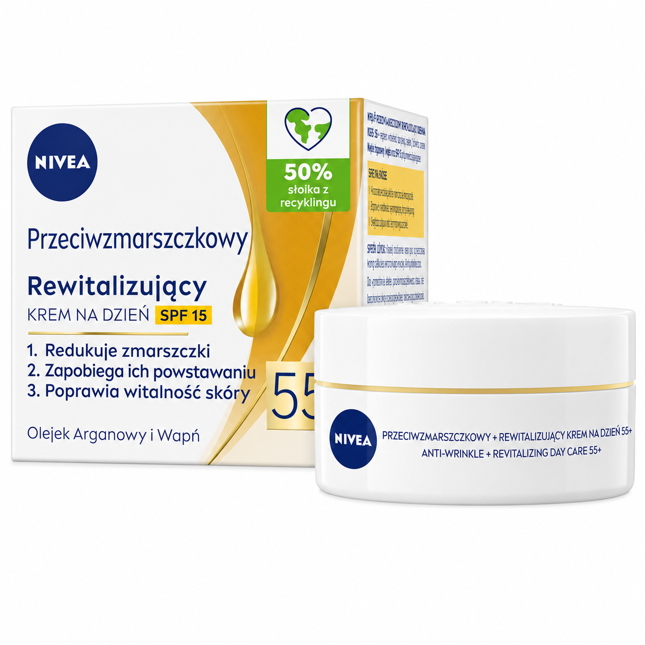 NIVEA anti wrinkle revitalizing day cream 55 plus SPF15 with argan oil and calcium