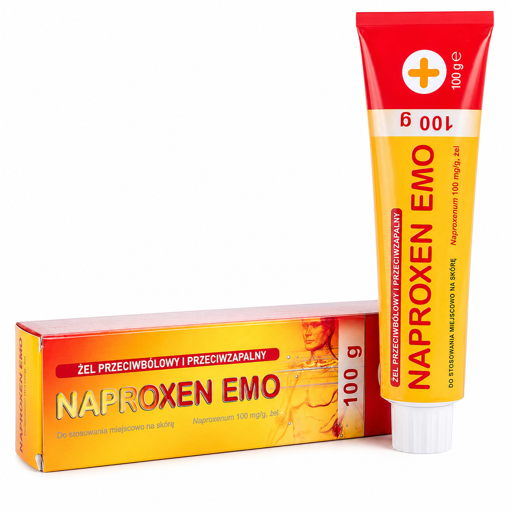 Naproxen EMO gel 10 percent 100g muscle joint pain relief box and tube