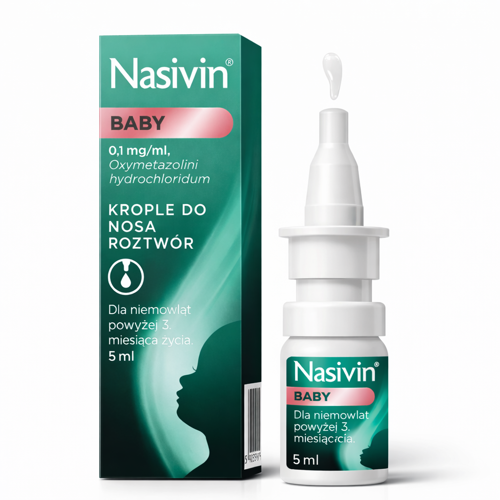 Nasivin Baby 0.01% Nasal Drops 5 ml For Infants 3+ Months Polska Apteczka