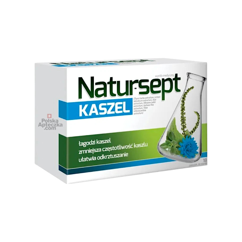 Natur-sept Kaszel cough lozenges box with herbal ingredients for natural throat and cough relief
