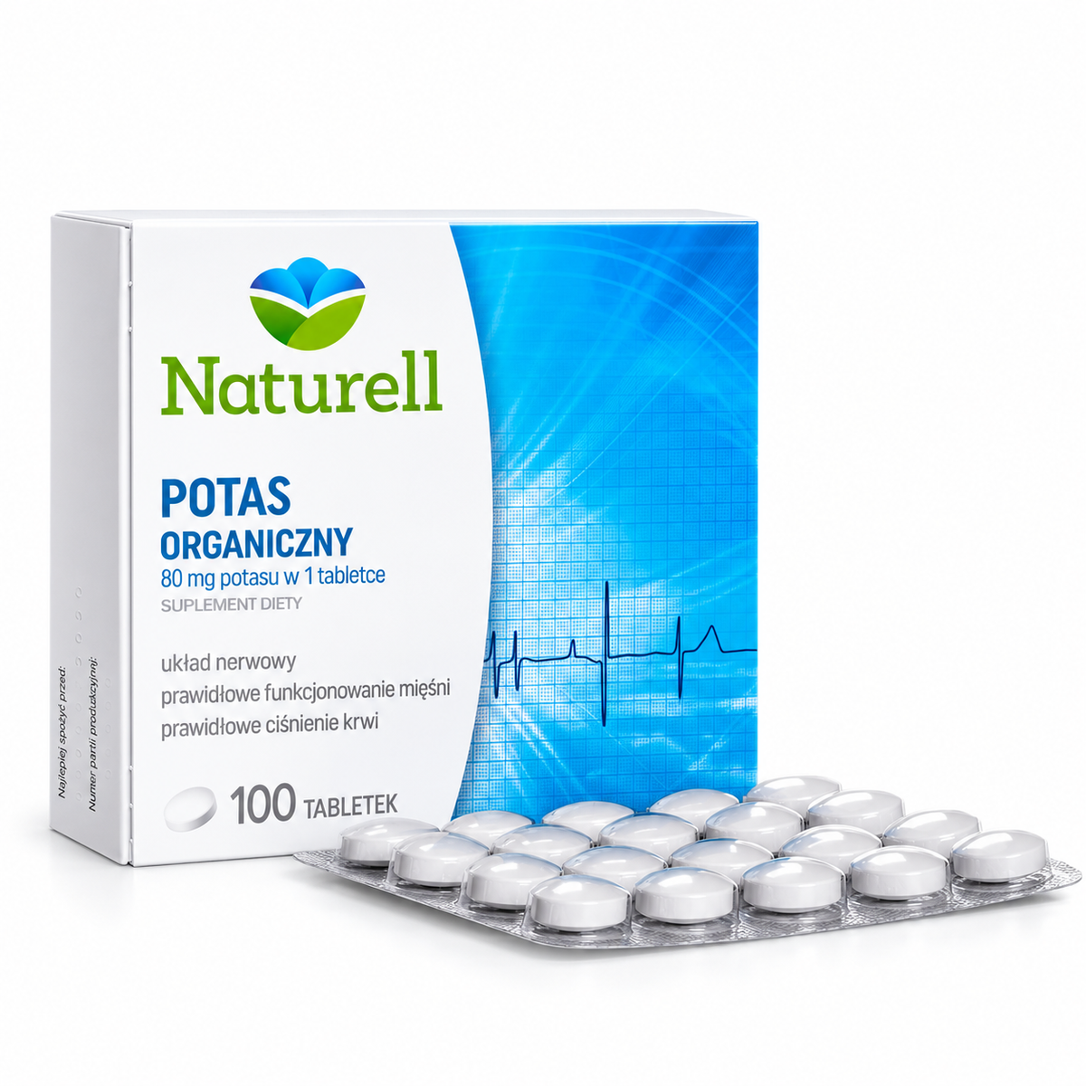 Naturell Organic Potassium 80 mg potassium gluconate supplement 100 tablets for muscle nerve and blood pressure support