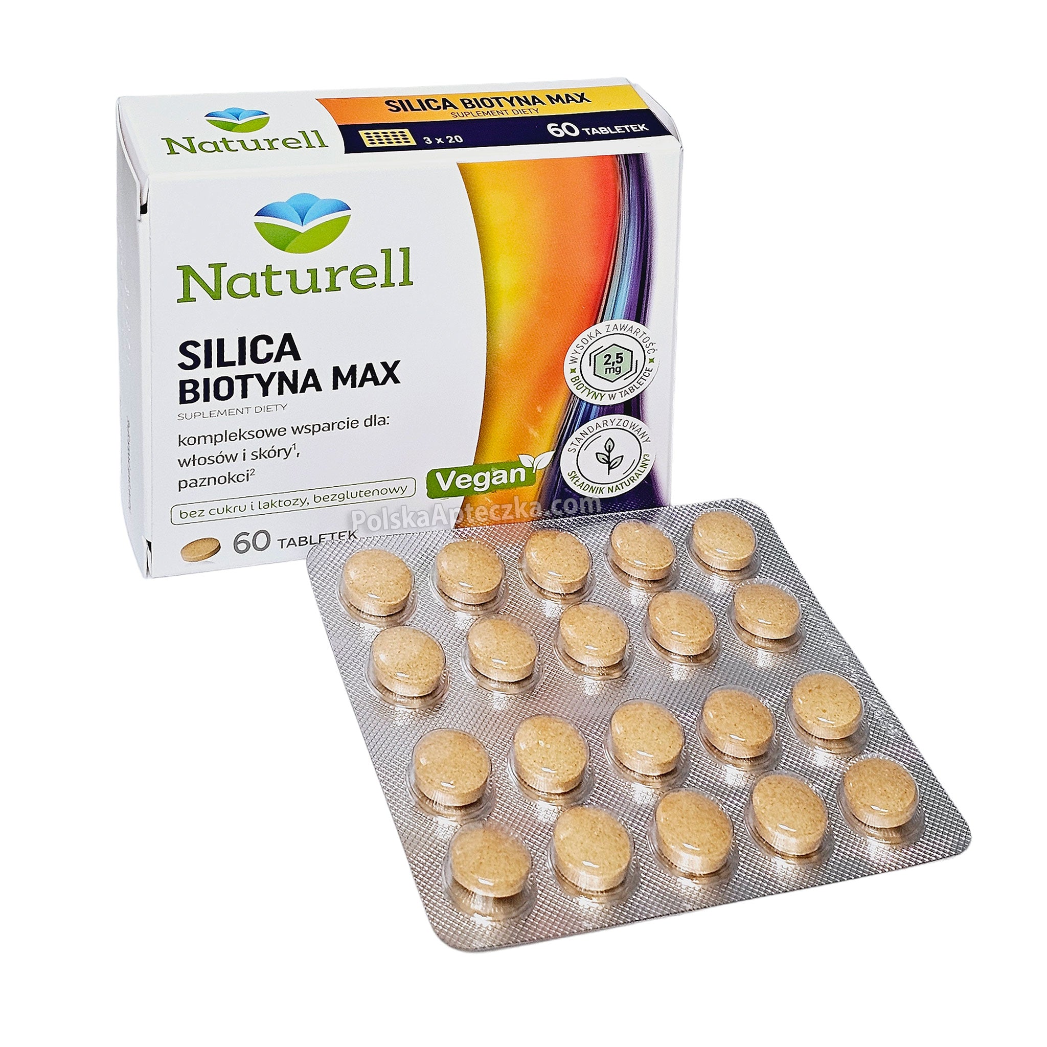 Naturell Silica Biotyna Max 60 Vegan Tablets for Hair, Skin and Nails pills