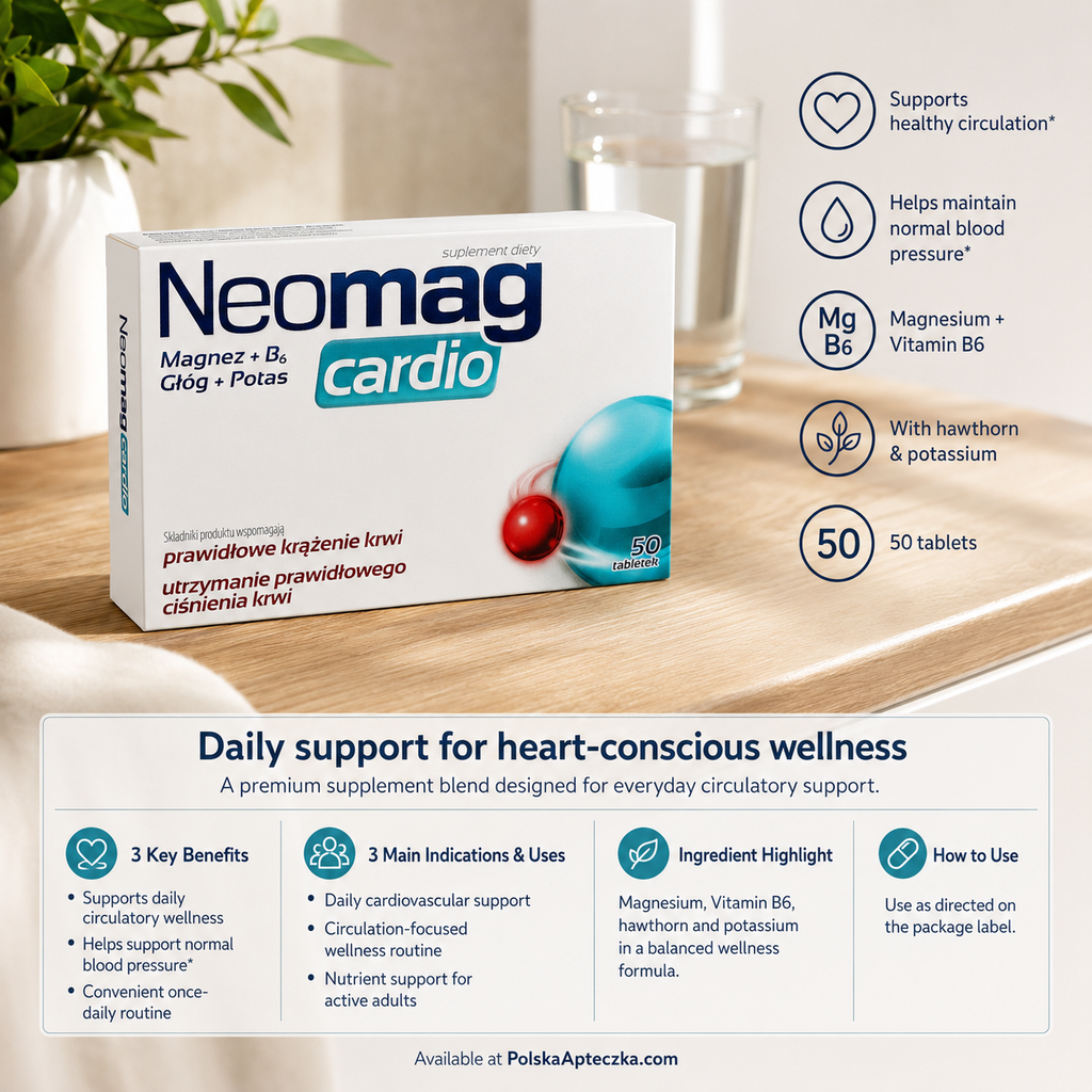 NeoMag Cardio Magnesium, Potassium, B6 & Hawthorn 50 Tablets Infographic