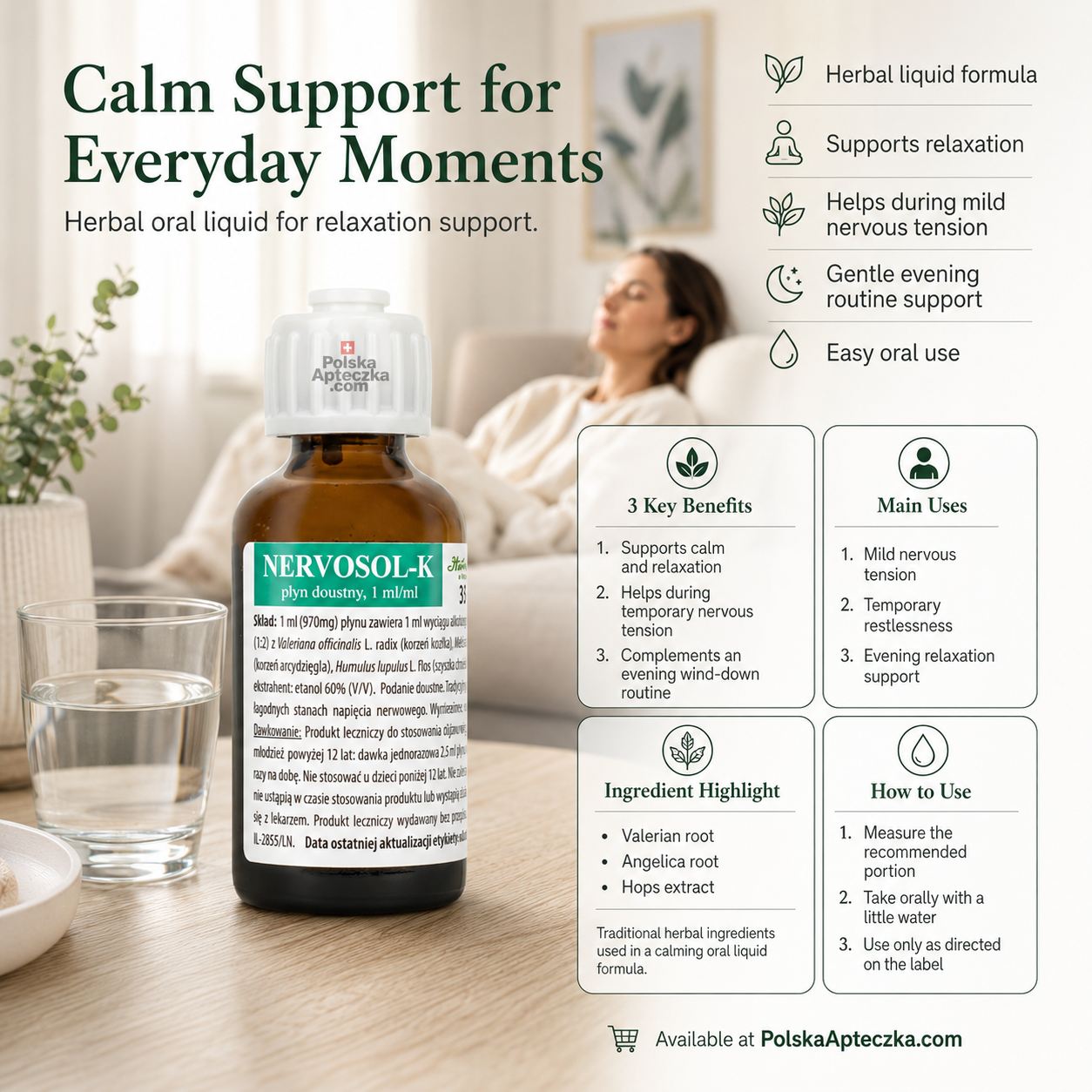 Nervosol-K herbal calming drops with valerian and hops 35ml Polska Apteczka