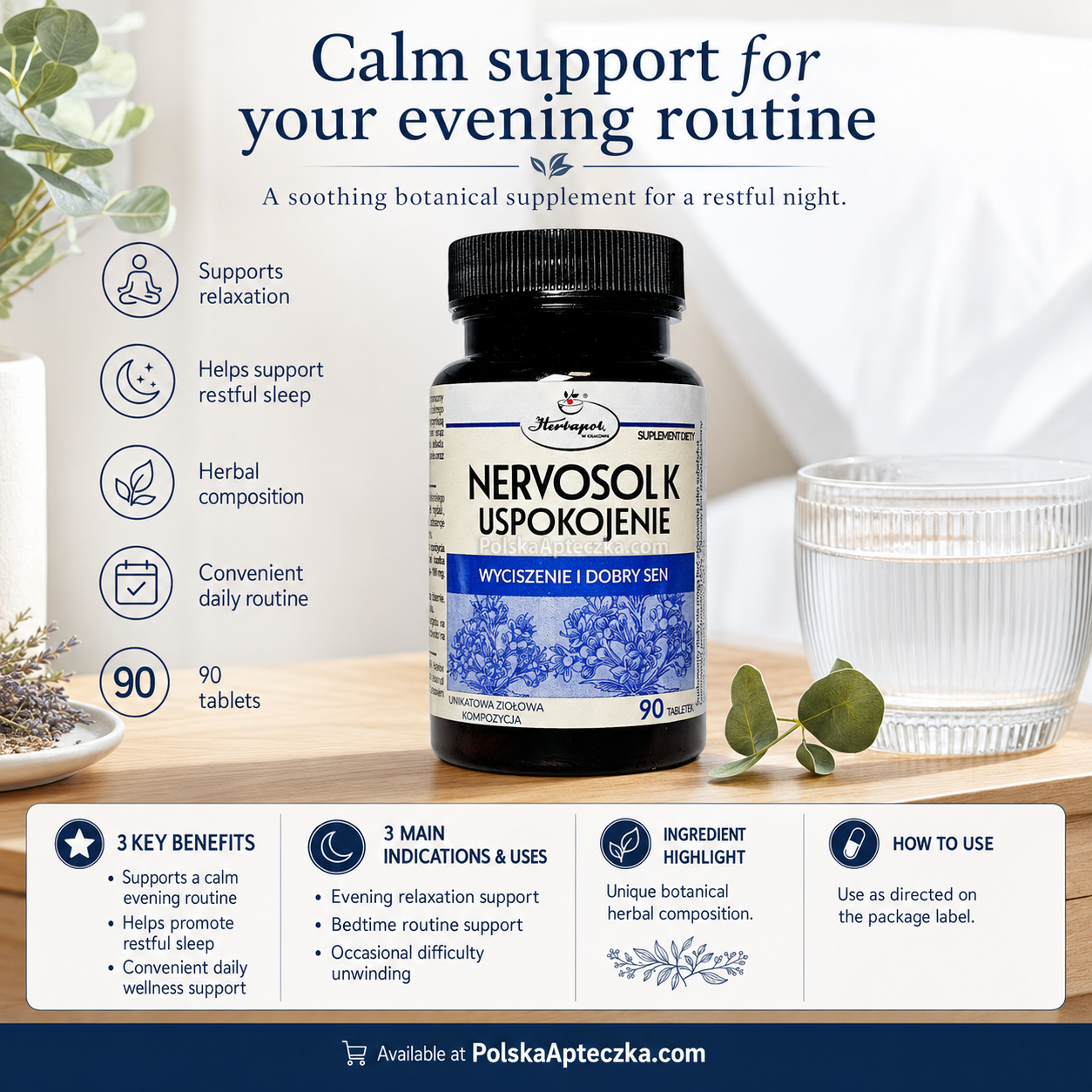 Nervosol K Herbal Calming and Sleep Support 90 Tablets Infographic