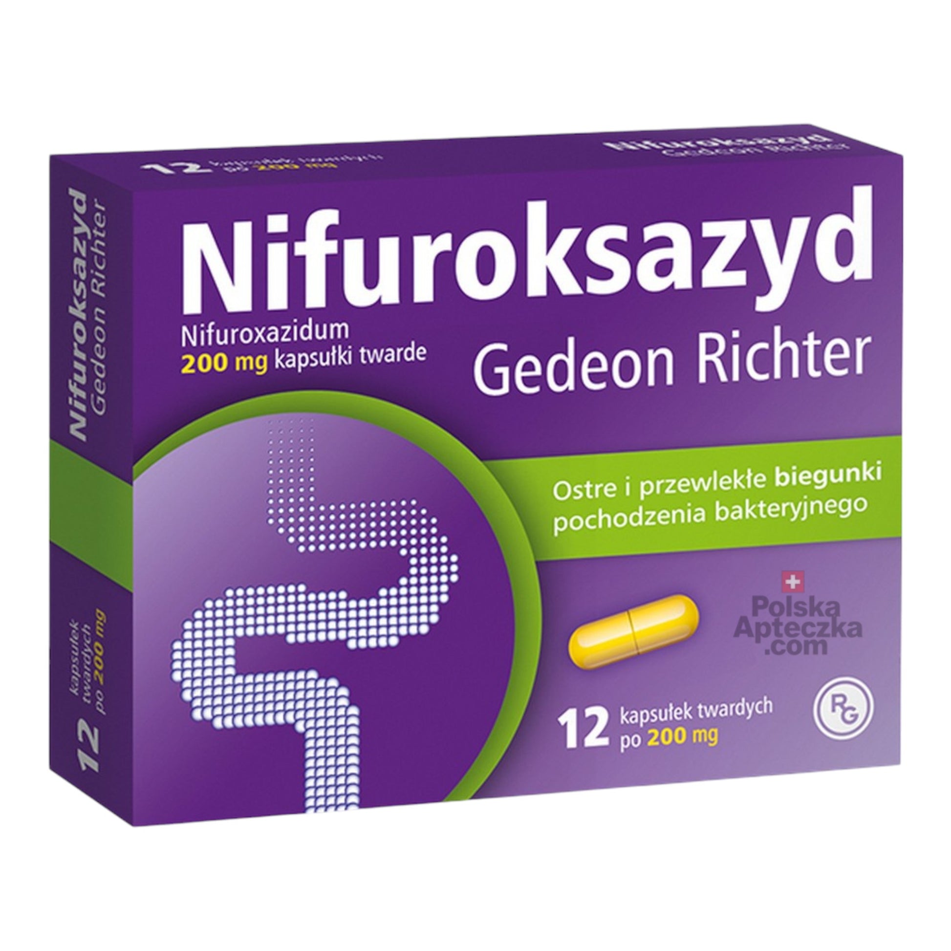 Nifuroksazyd 200mg 12 capsules box by Gedeon Richter – digestive support supplement