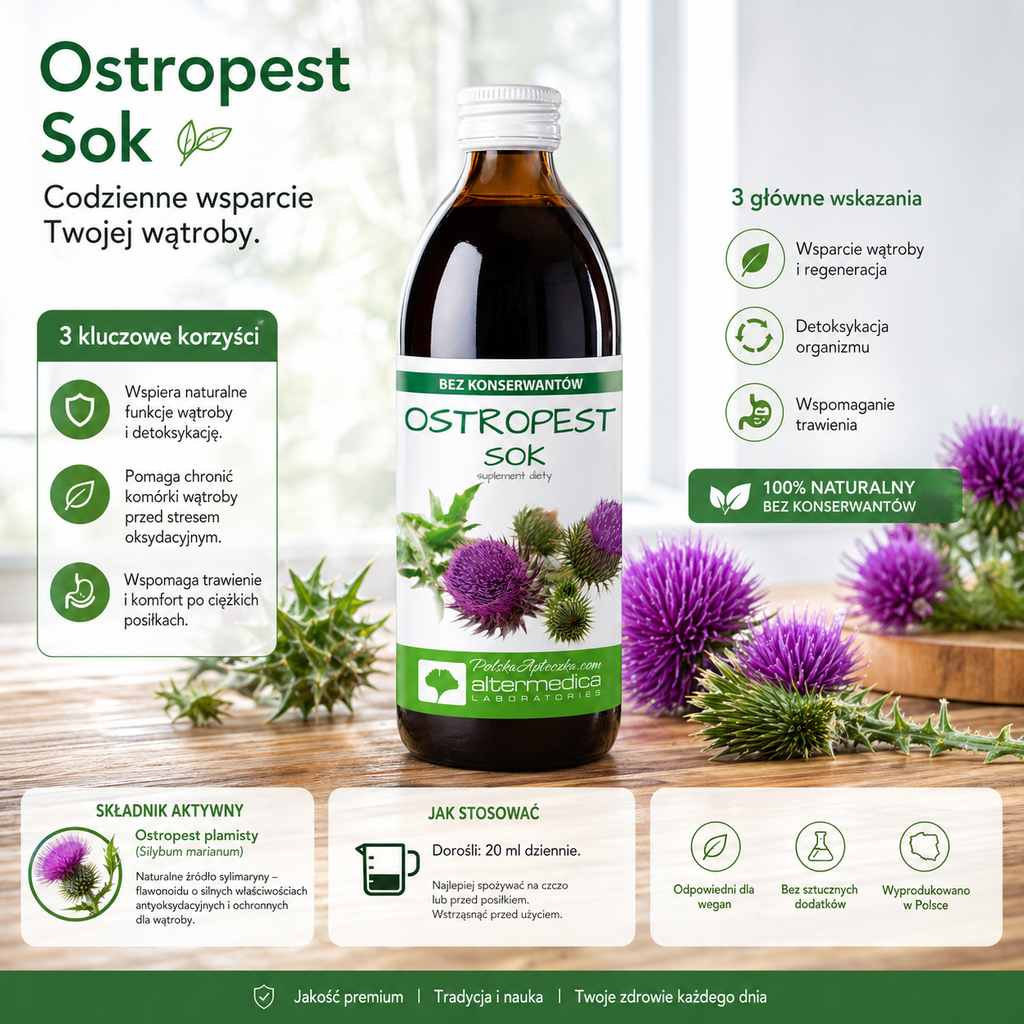 Ostropest Sok Alter Medica milk thistle juice liver detox supplement 500ml bottle benefits