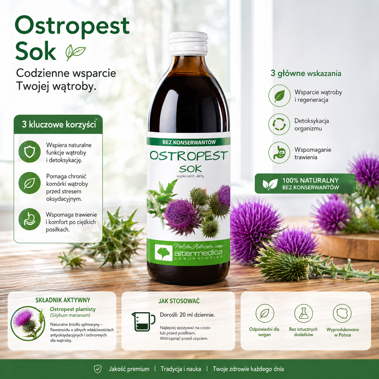 Ostropest Sok Alter Medica milk thistle juice liver detox supplement 500ml bottle benefits